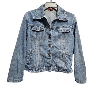 Como Blue Denim Dostressed Edges Jean Jacket 100% Cotton Size L